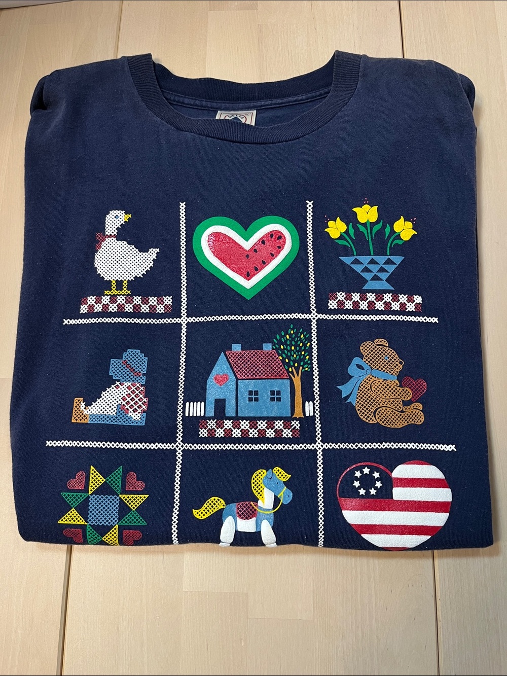 Vintage 1990 Vicki Melhart Puffy Paint Country Quilt Cross Stitch Graphic Tee XL